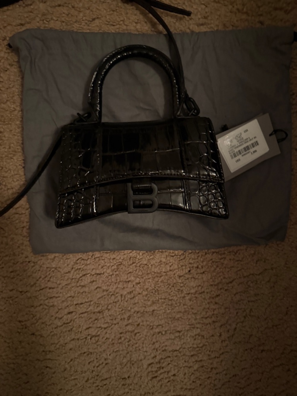 Balenciaga Croc-Embossed Hourglass Mini Bag in Black